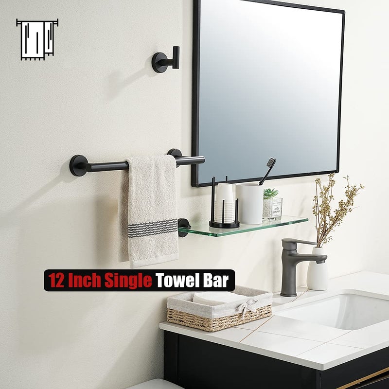 JQK Black Towel Bar, 12 Inch 304 Stainless Steel Thicken 0.8mm Hand Towel Rack, Bathroom Towel Holder Matte Black Wall Mount, Total Length 15 Inch TB110L12-PB - Image 5